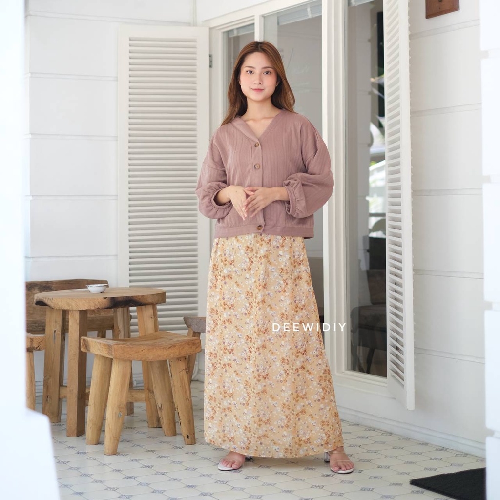 ROK KOREA / ROK SIFON MOTIF BUNGA PREMIUM / ROK CHIFFON PANJANG / YUJI FLOWERY SKIRT DEEWIDIY
