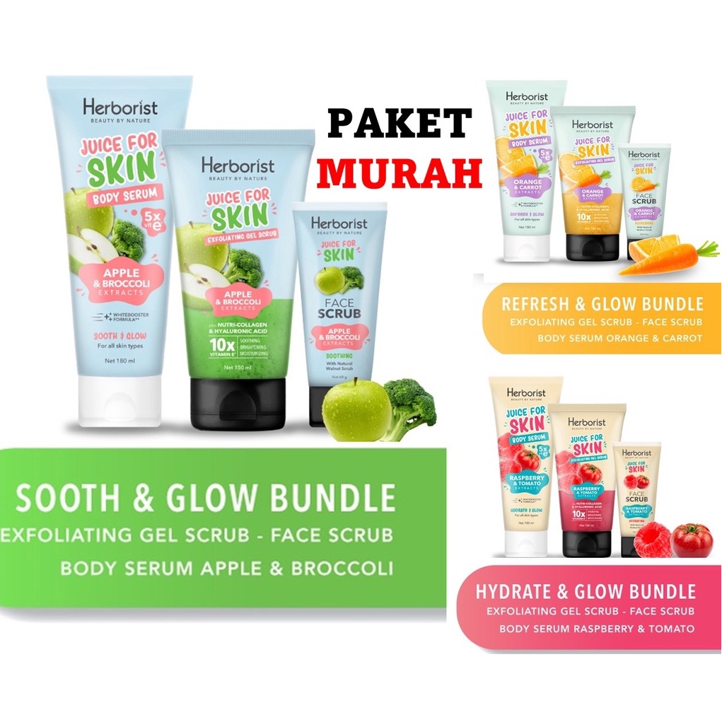 Promo Paket Hemat 3pcs Herborist Body Serum / Exfoliating Scrub / Face Scrub
