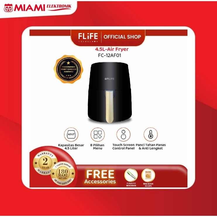 FLIFE FC12AF01 / FC-12AF01 Air Fryer 4.5L - Mesin Penggoreng Tanpa Minyak