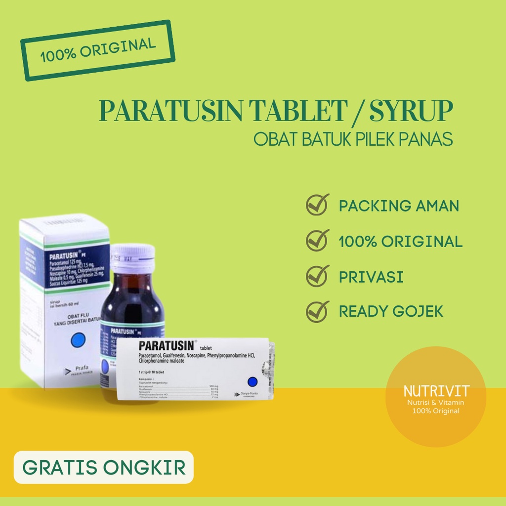 Paratusin meredakan Flu, Pilek, Demam &amp; rasa sakit Sirup 60 Ml / 10 Tablet