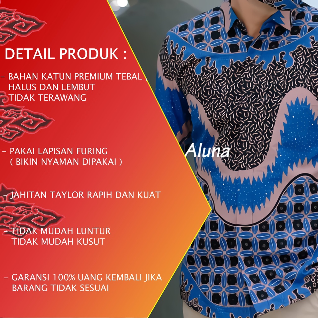 Baju Kemeja Batik Pria Cowok Lengan Panjang Slimfit Atasan Batik Premium Pria Cowok Batik Pekalongan Kekinian Original Modern Seragam Kantor Jumbo SBA 01