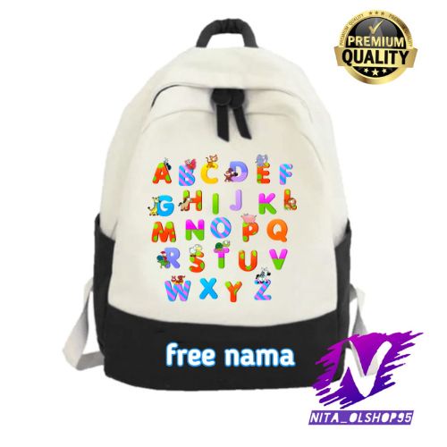 tan ransel sekolah anak alphabet huruf abc