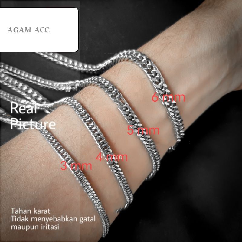 Kalung Titanium Silver Model Rantai Rapat Sisik Naga Pria Dan Wanita