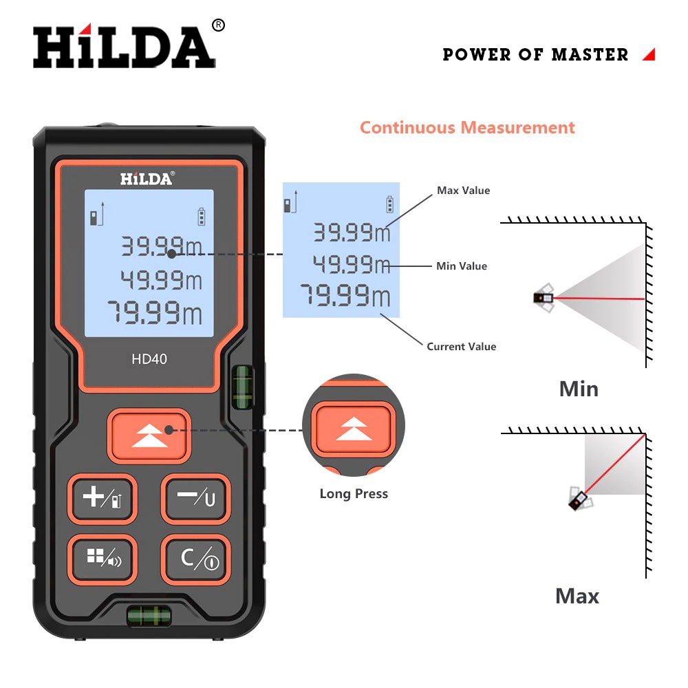 Hilda Meteran Digital Laser Rangefinder Inframerah 100M - Black - U7OT0CBK