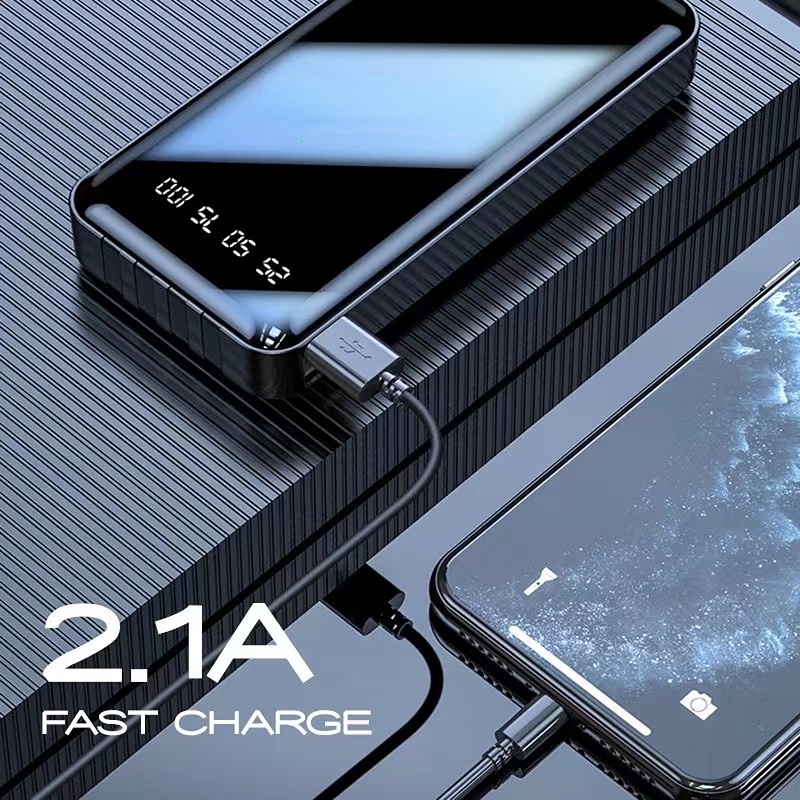 Power bank 20000 mAh Digital LED catu daya seluler 18W port pengisian cepat pengisi daya portabel built-in 4 kabel