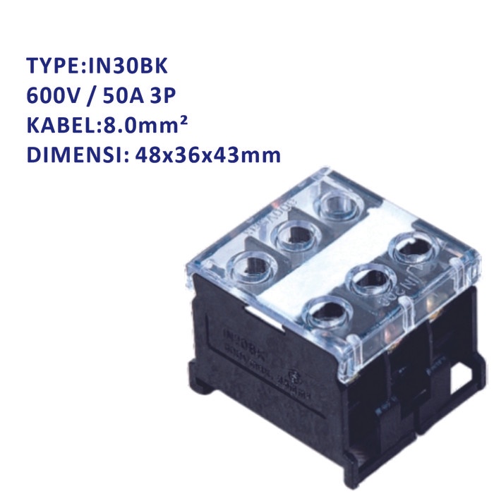 Terminal Block Din Rail IN-30BK 3P 50A