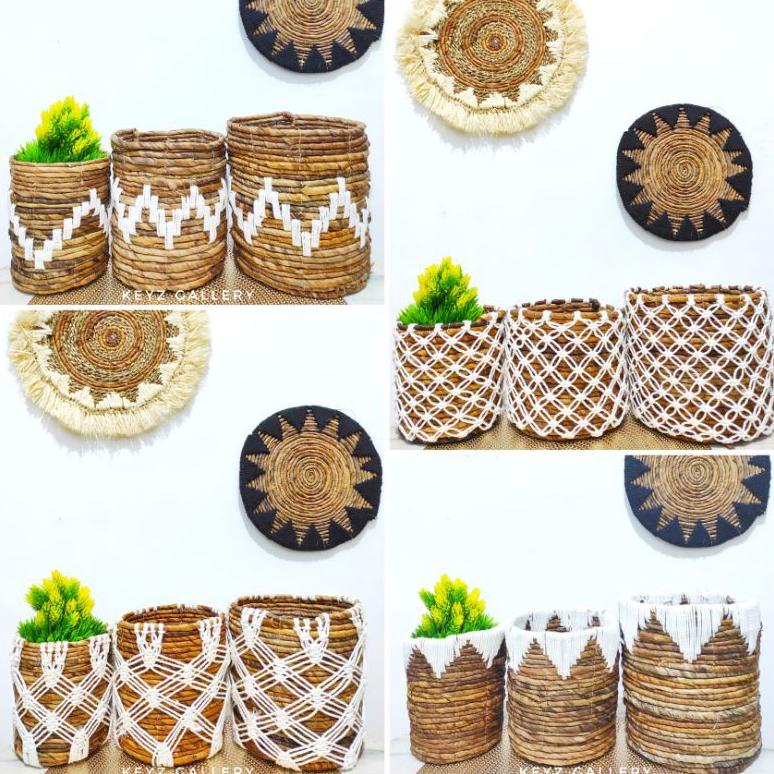 Keranjang Banana Macrame / Keranjang Anyam Seagrass / Cover Pot Anyam / Keranjang Anyaman Pisang