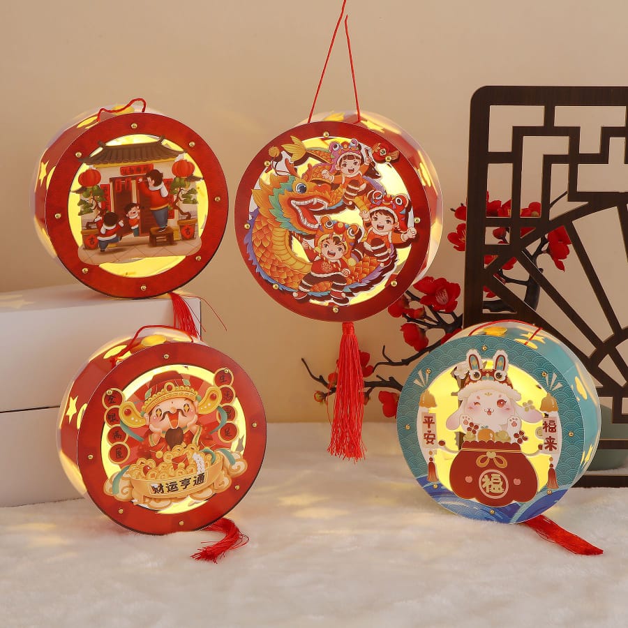 Lampion Lampu [LED] Kartun Kertas Kelinci 2023 Dekorasi Souvenir DIY Hadiah Imlek | Lentera Lampu Malam Rabbit Tas Mainan Buatan Tangan Hiasan Gantungan Hari Raya