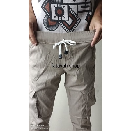 Celana Panjang Cargo Pinggang Karet Pria Original
