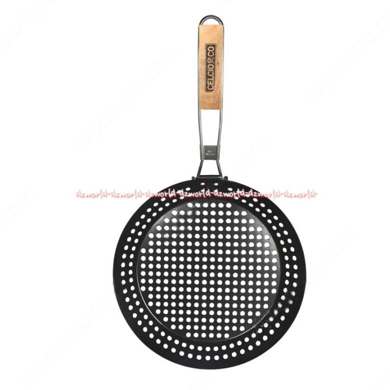 Celcio &amp; Co Bbq Accessories Barbeque Wok With Handle Alat Panggang Dengan Tangkai Tekuk Travel Traveling Panci Wajan Lubang Untuk Barbeque Panggangan