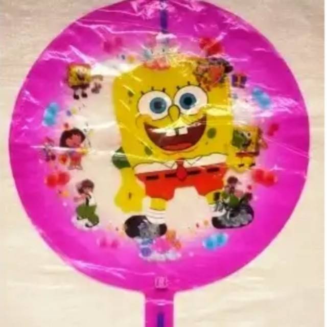 4 BIJI Balon FOIL GAS SPONGEBOB DOBEL ISI - Mainan Balon GAS FOIL KARAKTER KARTUN - BALON FOIL GAS S