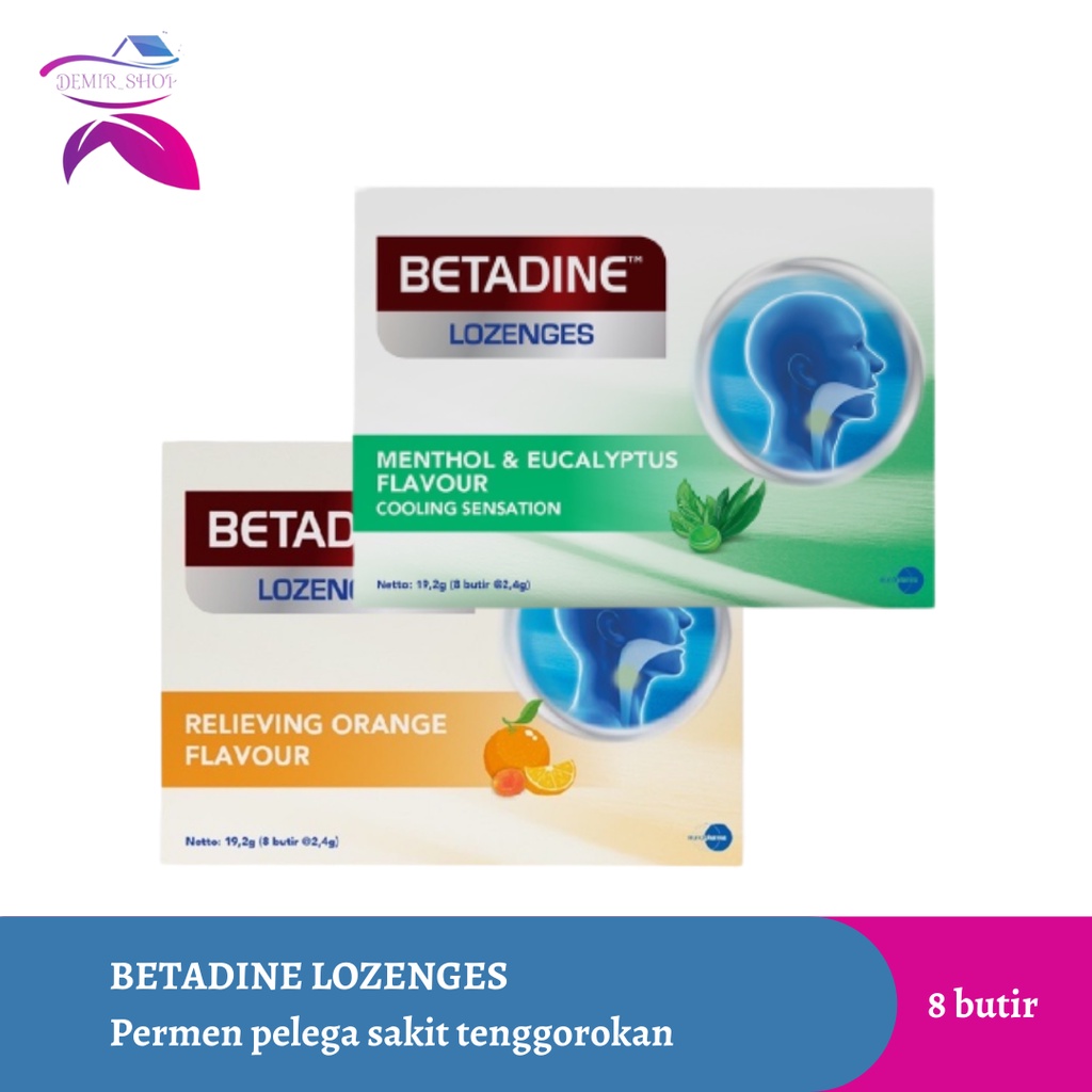 Betadine Lozenges Menthol &amp; Orange 8 Tablet Hisap / Pelega Sakit Tenggorokan