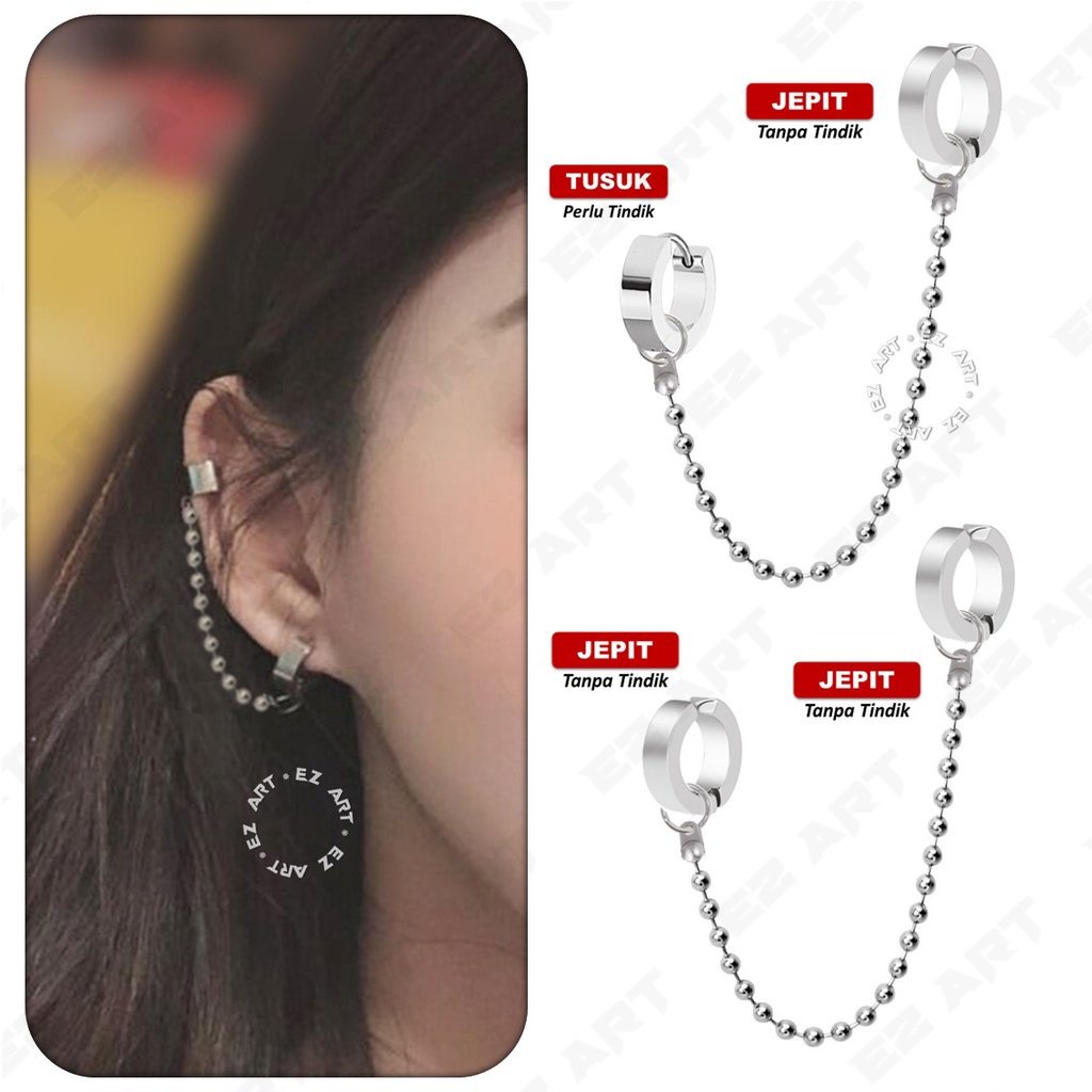 1Pc EZ-LADA ANTING FASHION RANTAI LADA GANDA STAINLESS STEEL JEPIT TUSUK PRIA WANITA KPOP