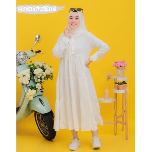 Sandra Midi Dress Wanita Kekinian Gamis Rayon Polos Premium Terbaru Busui Daily Outfit