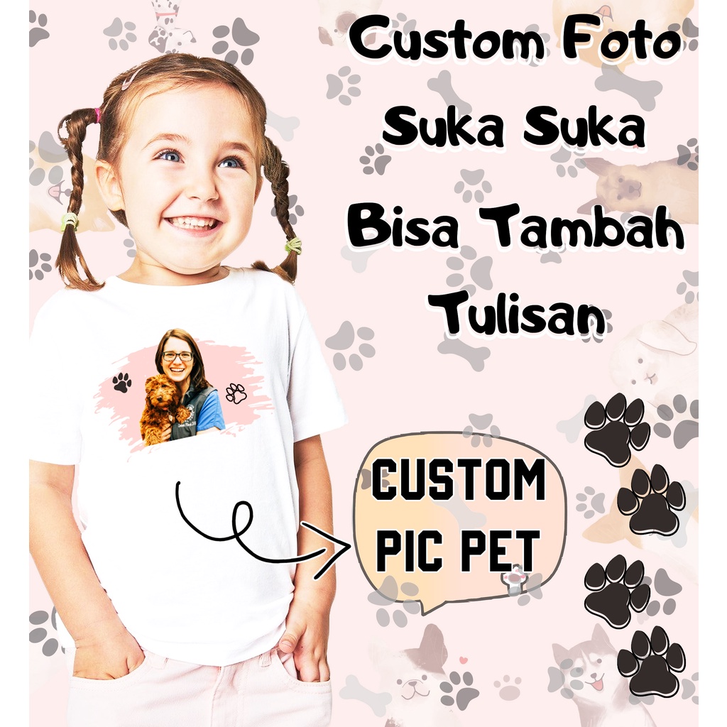 Kaos PET Anak / Pria / Wanita Custom Couple / Peliharaan Anjing Kucing / Cetak Nama &amp; Foto By Request Bahan Katun Cotton Combed 30s Premium