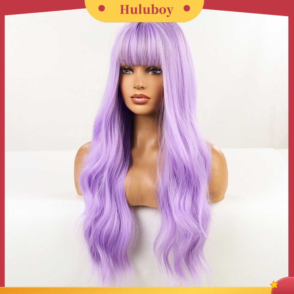 Wig Rambut Panjang Keriting Dengan Poni Warna-Warni Untuk Cosplay