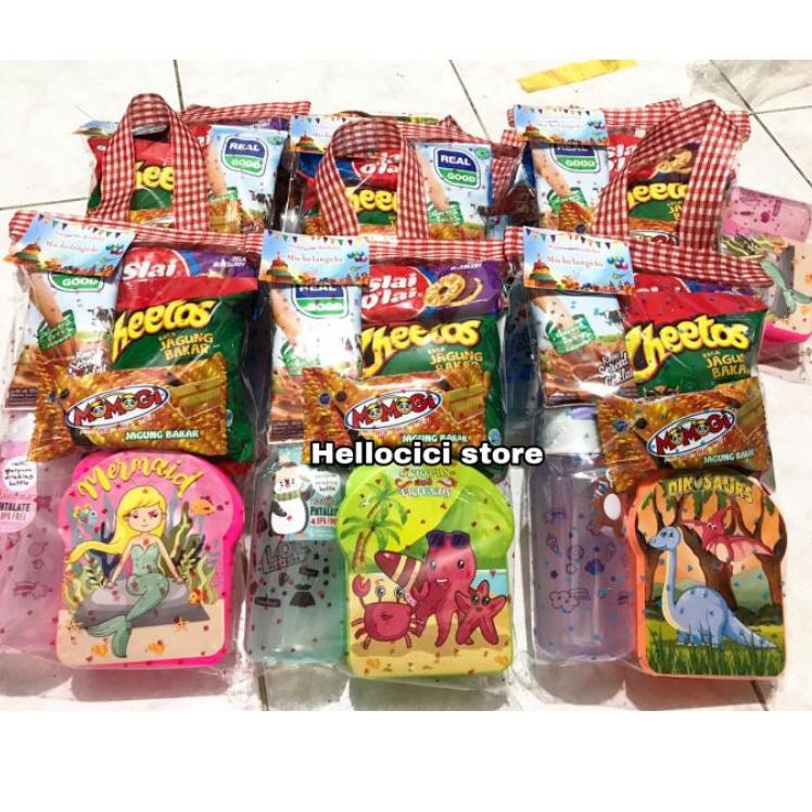 

❤[PROMO ⚡ALE!!!]❤ BINGKISAN SNACK PARCEL LUNCH BOX + BOTOL MINUM MINI KEMASAN ULANG TAHUN
