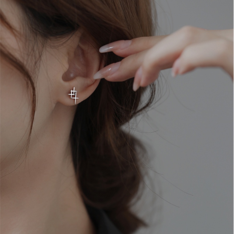 Papaozhu Vintage Perak Bintang Stud Anting Untuk Wanita Pria Unisex Sederhana Fashion Geometris Salib Anting Chic Telinga Perhiasan