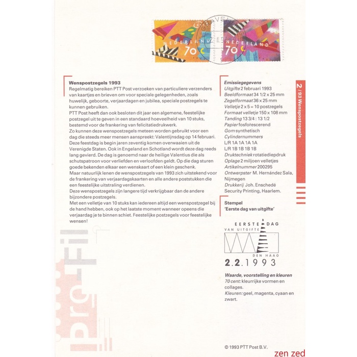 

A325 Prangko Info Page Belanda 1993 Letter Greetings 1 Pcs