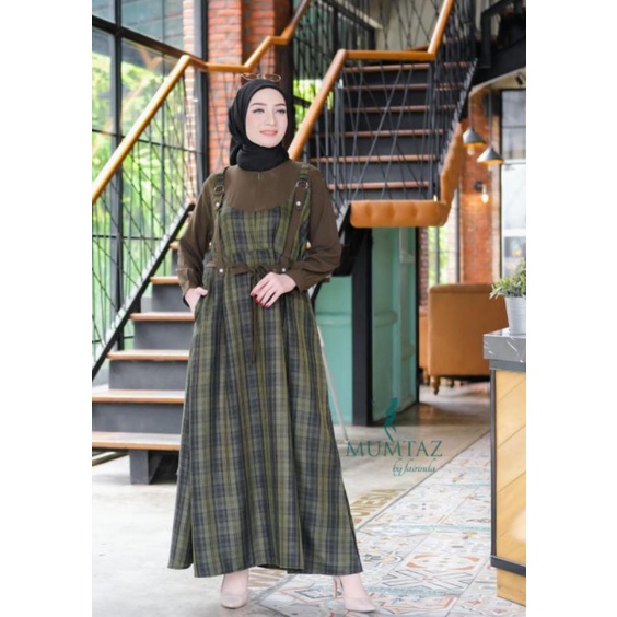 Gamis itycrepe dress overall ootd remaja muslim Original by mumtaz tipe 1/ Dress overall kota #TIPE 