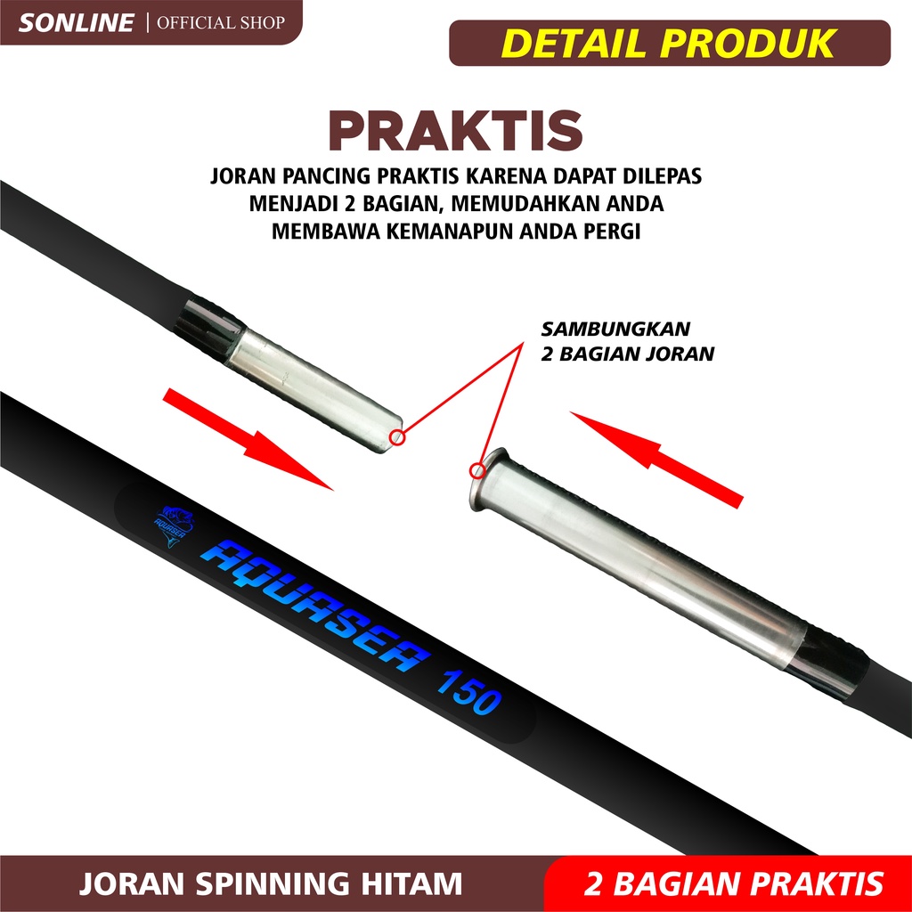 SONLINE Joran Pancing 1.5m s/d 2.10m Fishing Rod Carbon Solid Fiber Joran Pancing Spinning