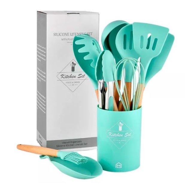 Peralatan Masak Goreng Tumis Rebus Panggang Sutil Spatula Silikon / Kitchen Silicone Utensil 12 in 1