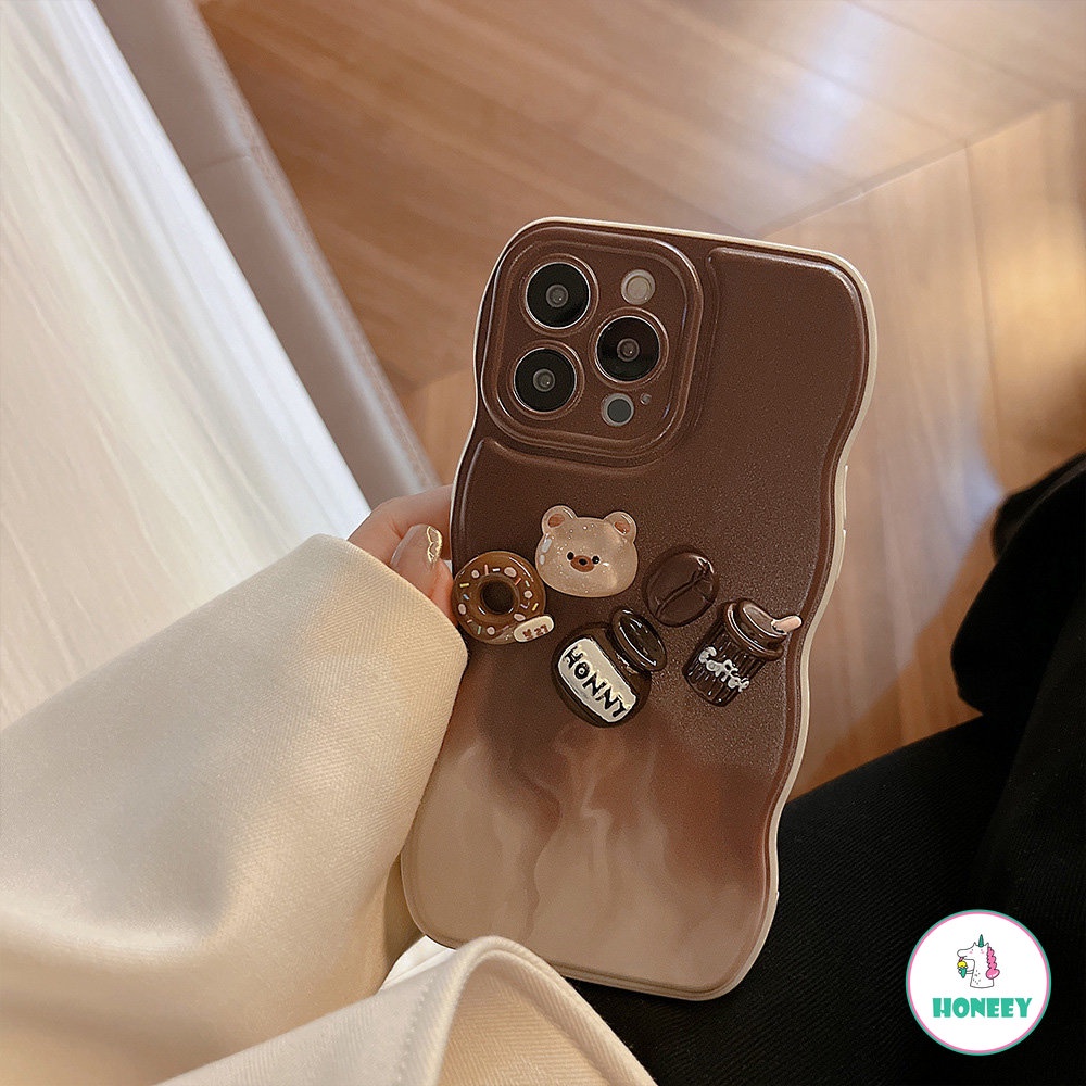 IPHONE Yummy 3D Donat Cangkir Kopi Beruang Coklat Casing Ponsel Kompatibel Untuk Iphone14 13 12 11 Pro Max Shockproof Lembut TPU Belakang Ponsel Cover