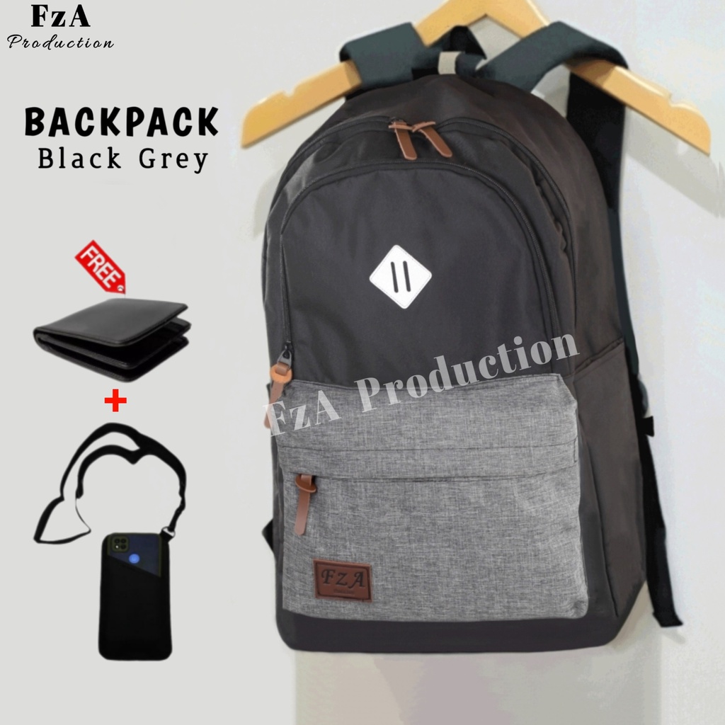 Tas Ransel Punggung Distro Casual Pria Wanita / Tas Ransel Laptop Original - FzA FREE Dompet Sakko HP