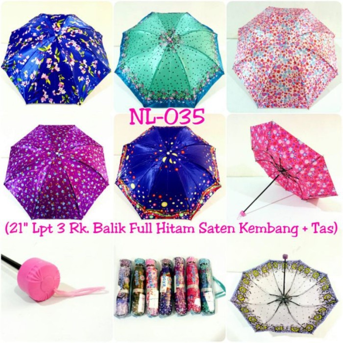 FELWINSHOP Payung Lipat Murah Bahan Kain Saten Motif Kembang Random