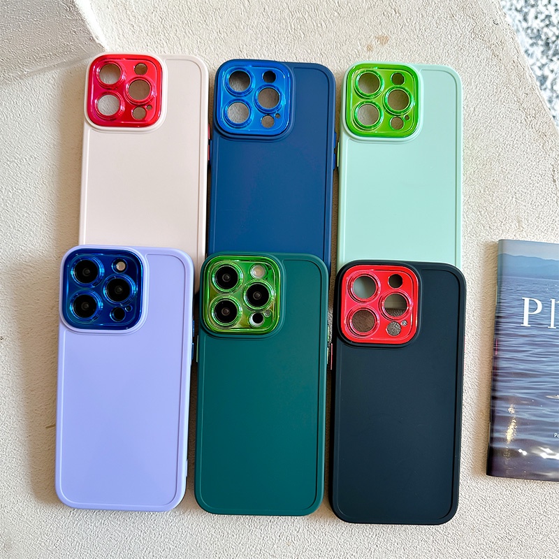 IPHONE Soft Cover Pelindung Kamera Plating Untuk Iphone14 13 12 11 Pro Max X Xs Max XR Casing Warna Polos