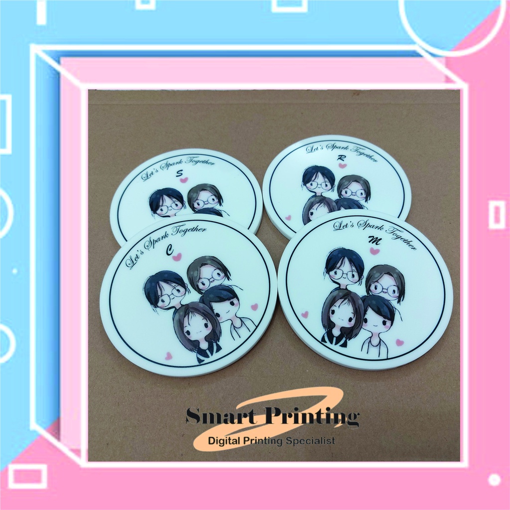 COASTER TATAKAN GELAS BAHAN AKRILIK CUSTOM UNIK UNTUK SOUVENIR, GIFT / HADIAH WEDDING, ULTAH, ANNIVERSARY, NATAL, IMLEK, NEW YEAR, IDUL FITRI, ENGAGEMENT