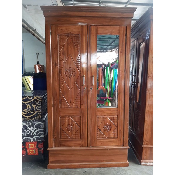 LEMARI JATI 2 PINTU KACA NONKACA | LEMARI KAYU | LEMARI JATI KACA