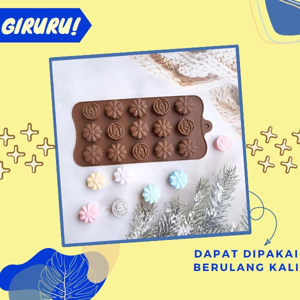 CETAKAN COKELAT SILICONE FONDANT PUDING BENTUK BUNGA &amp; LOVE / Cetakan Silikon Coklat Fondant Puding Bunga dan Love Food Grade / Cetakan Es Batu /Cetakan Serbaguna / Ready Coklat Waffle Silicone Fondant Cake / Cetakan Coklat silikon Tahan Panas Cetakan Es