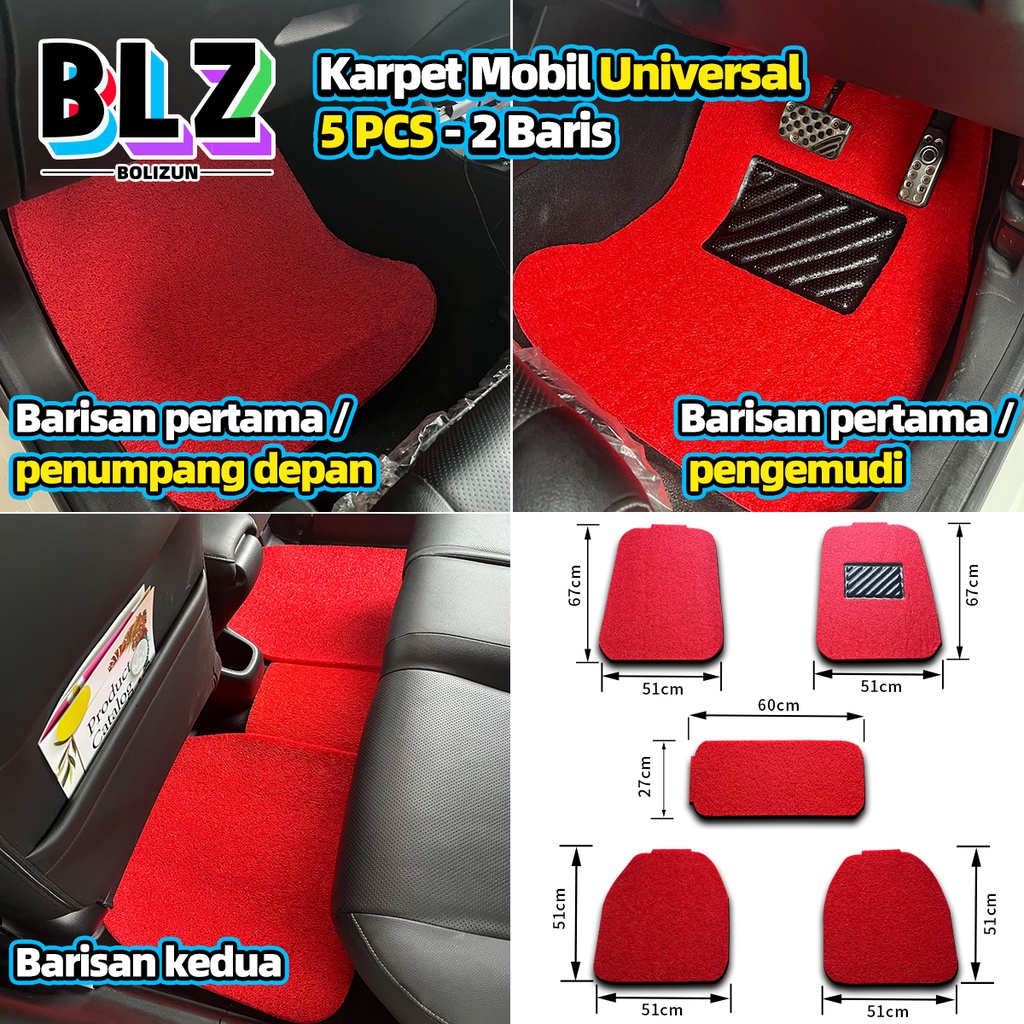 Bolizun Karpet Mobil Universal pvc mie bihun 5 PCS - 2 Baris / Universal Fit Car Mats / Car Floor Mats