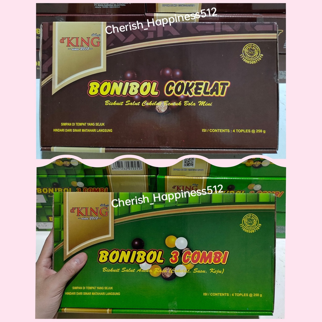 1 Kotak D'KING Bonibol Cokelat &amp; Combi &amp; Pelangi &amp; Balado ~ Biskuit Salut Cokelat Bentuk Bola Mini