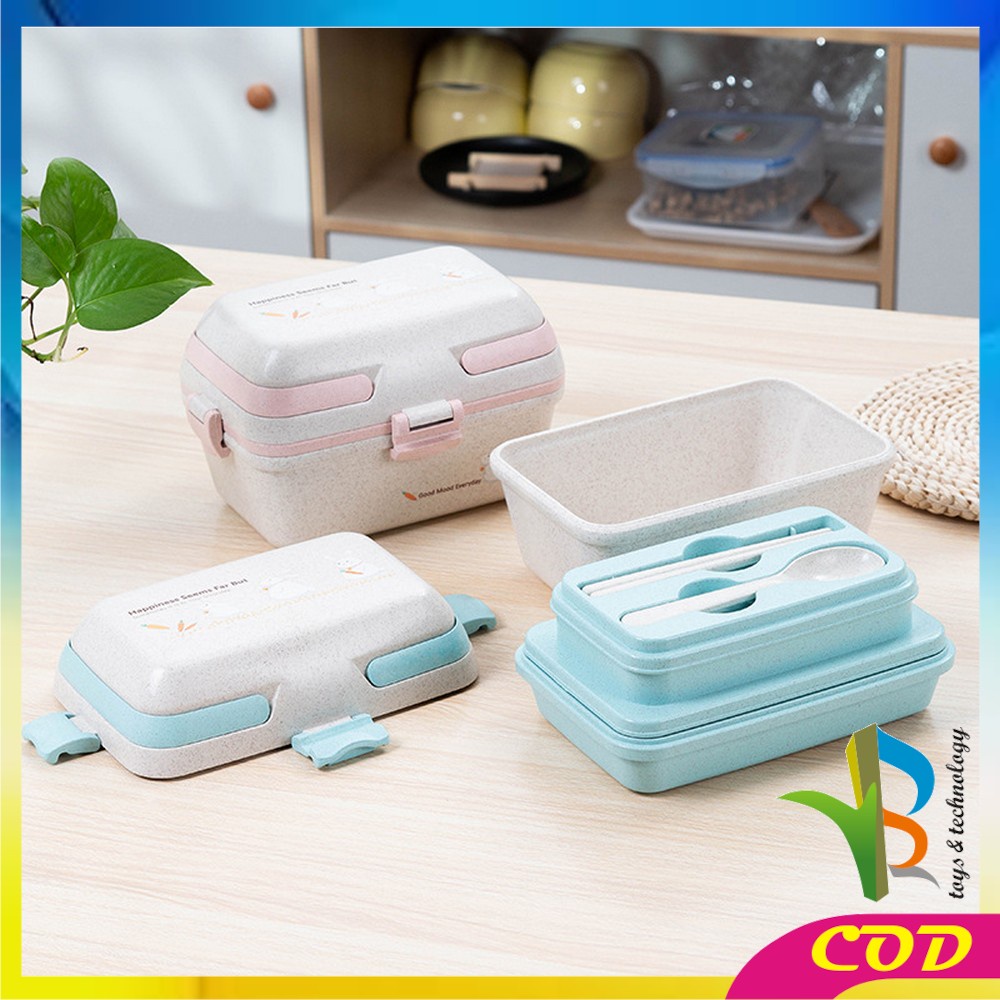 RB-C693 Tempat Makan Anti Tumpah Lunch Box Set Free Sendok Sumpit Bahan PP Jerami Gandum BPA FREE / Kotak Bekal Microwavable Bento Set Portable