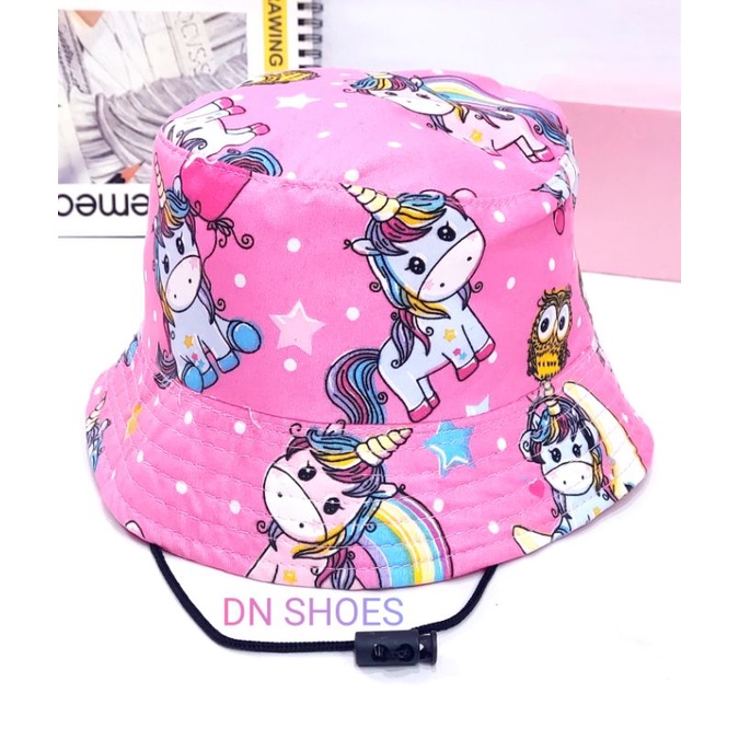 Topi Bucket Anak Perempuan Karakter uniqorn kudaponi kucing hitam