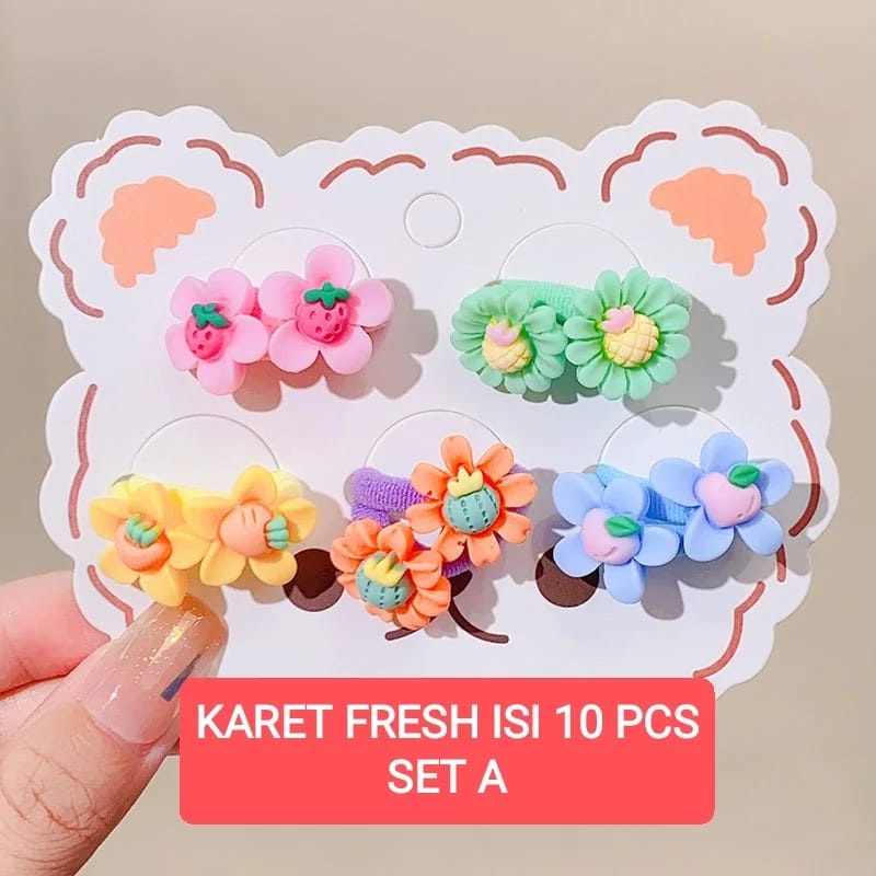 KARET RAMBUT FRESH ISI 10 PCS AKSESORIS FASHION IKAT RAMBUT ANAK LUCU MOTIF BUNGA BUAH