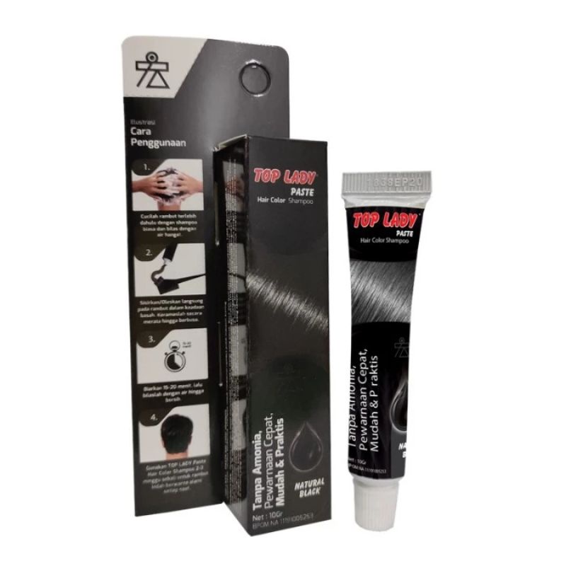 Top Lady Paste Hair Color Shampoo (Black) Shampoo Cream / Semir Rambut / TOP LADY PASTE SHAMPOO / SEMIR TOP LADY TUBE/PASTE 10 GR / Top Lady Paste Hair Color Shampoo (Black)