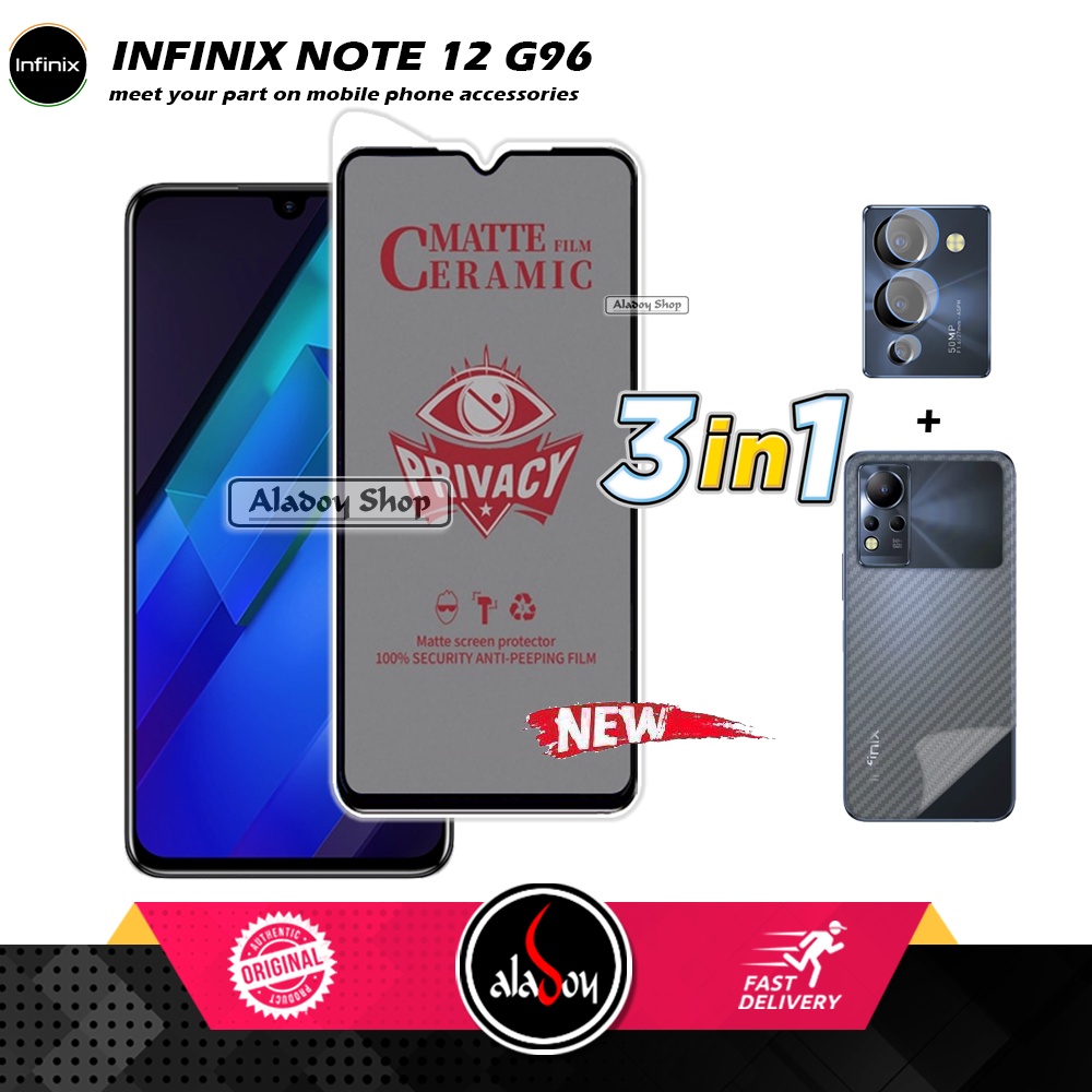 Tempered Glass Anti SPY Infinix Note 12 G96 Anti Gores Privacy + Tempered Glass kamera dan Skin Carbon