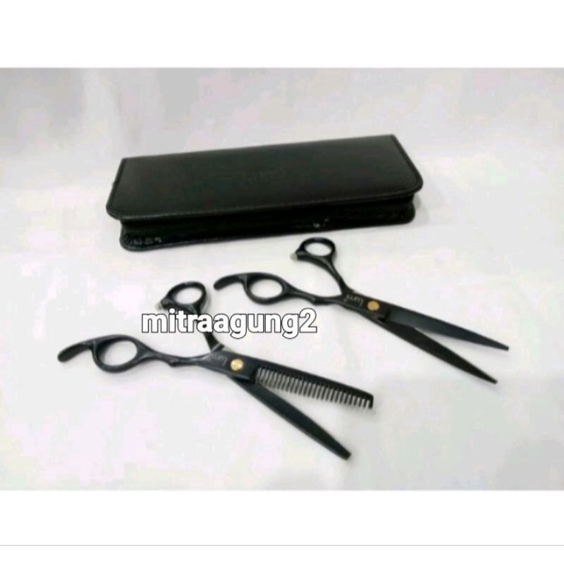 

Lumi set black gunting potong rambut & gunting penipis