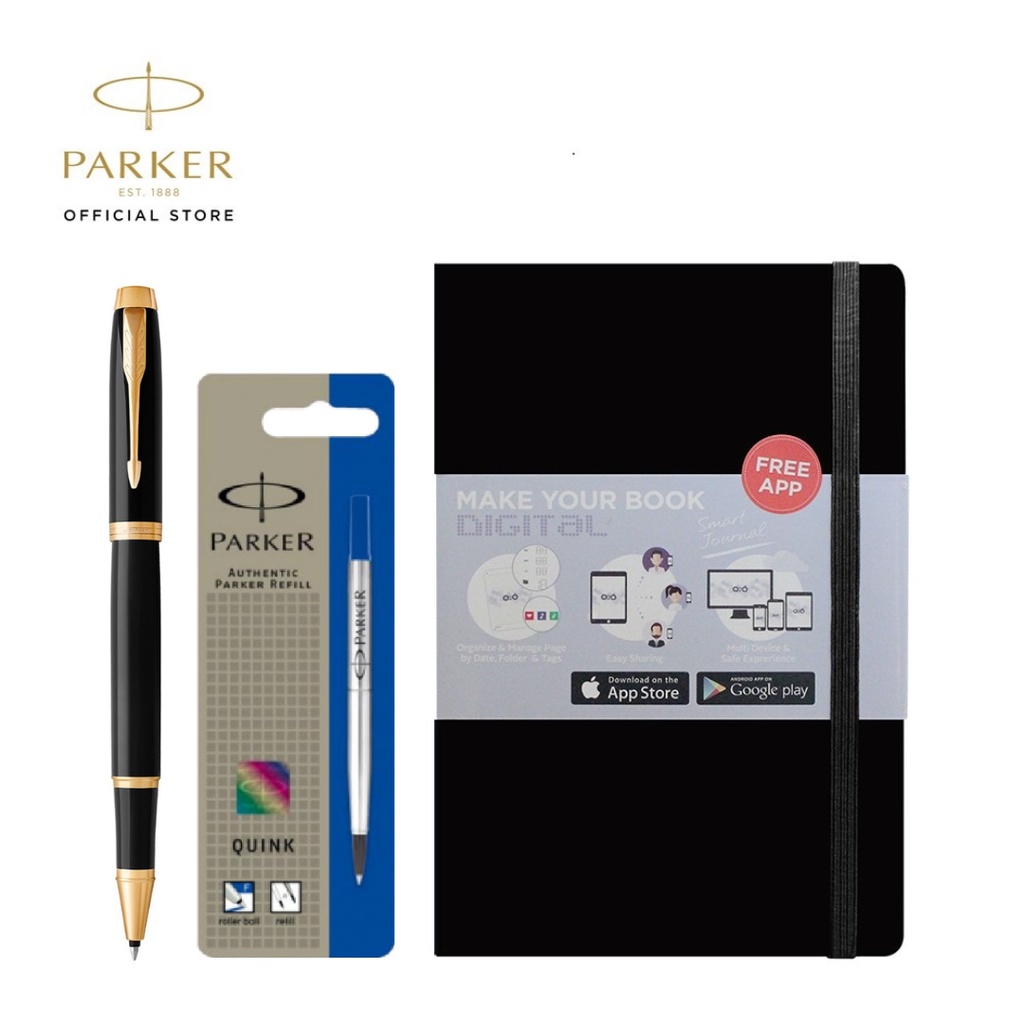

SPECIAL PACKAGE - IM Black Gold Trim Rollerball, Refill Blue, O2O Journal Black / Gift Kado RAMADAN