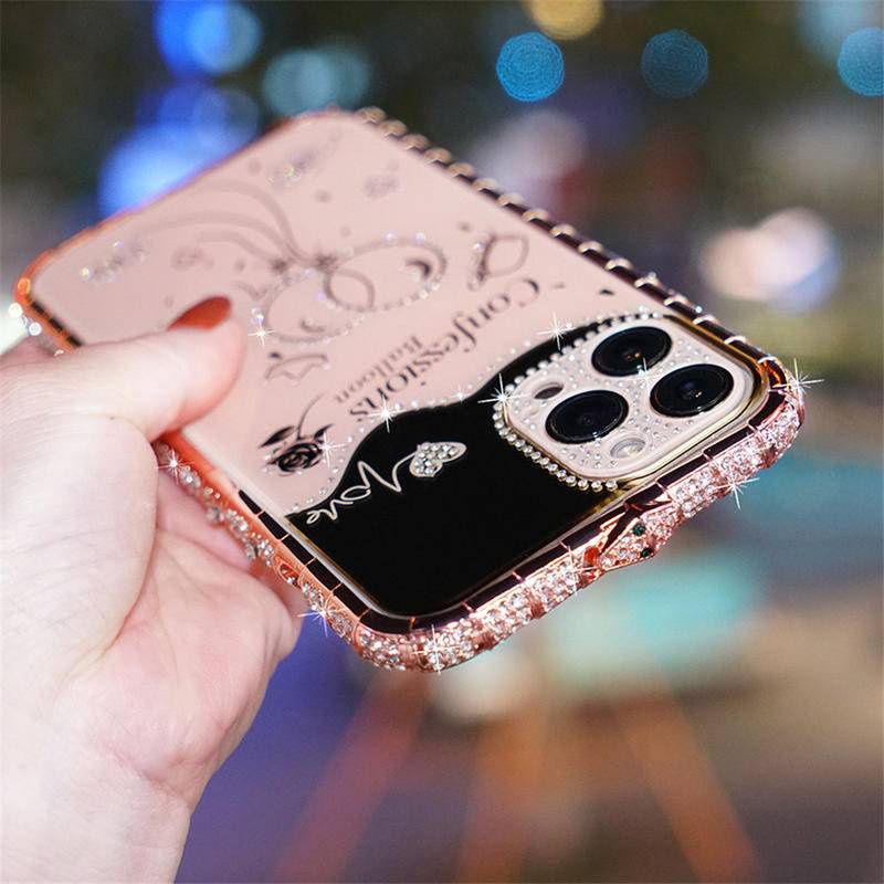 IPHONE Casing Bumper Bahan Metal Shockproof Untuk Iphone14 13 12 11 Pro Max Plus Case Glitter Berlian Imitasi Diamond Cover Untuk Iphone12Mini iPhone14Plus Case