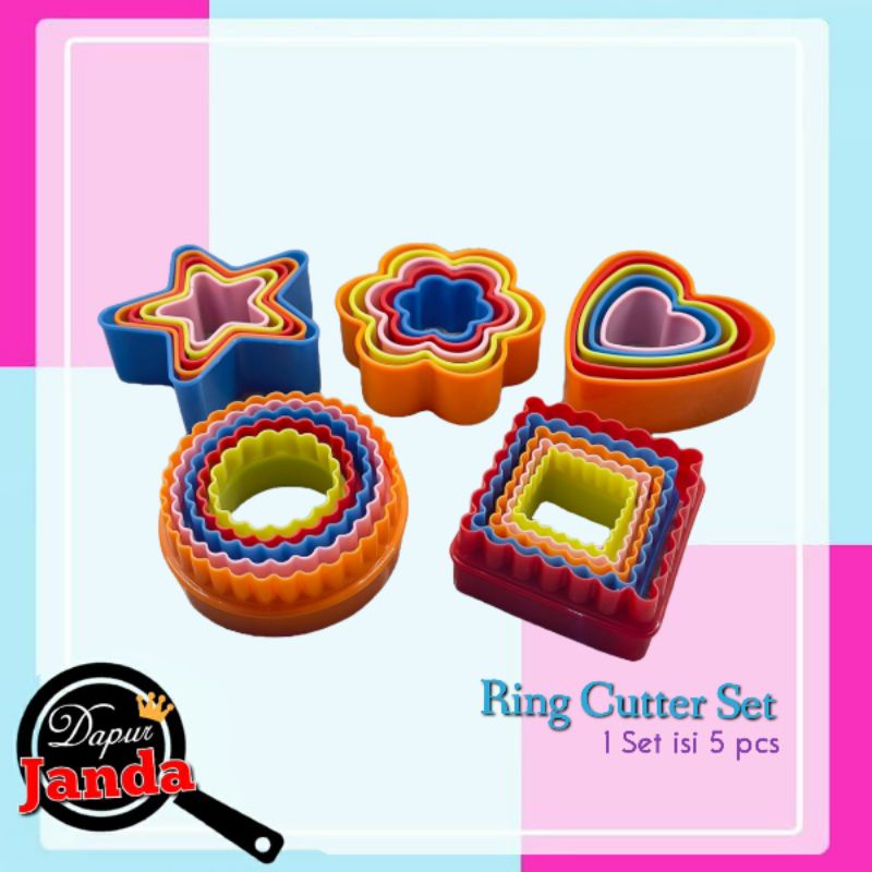 Ring cutter Set isi 5 pcs bulat kotak bintang love bunga / cetakan nasi bento plastik biscuit cutter