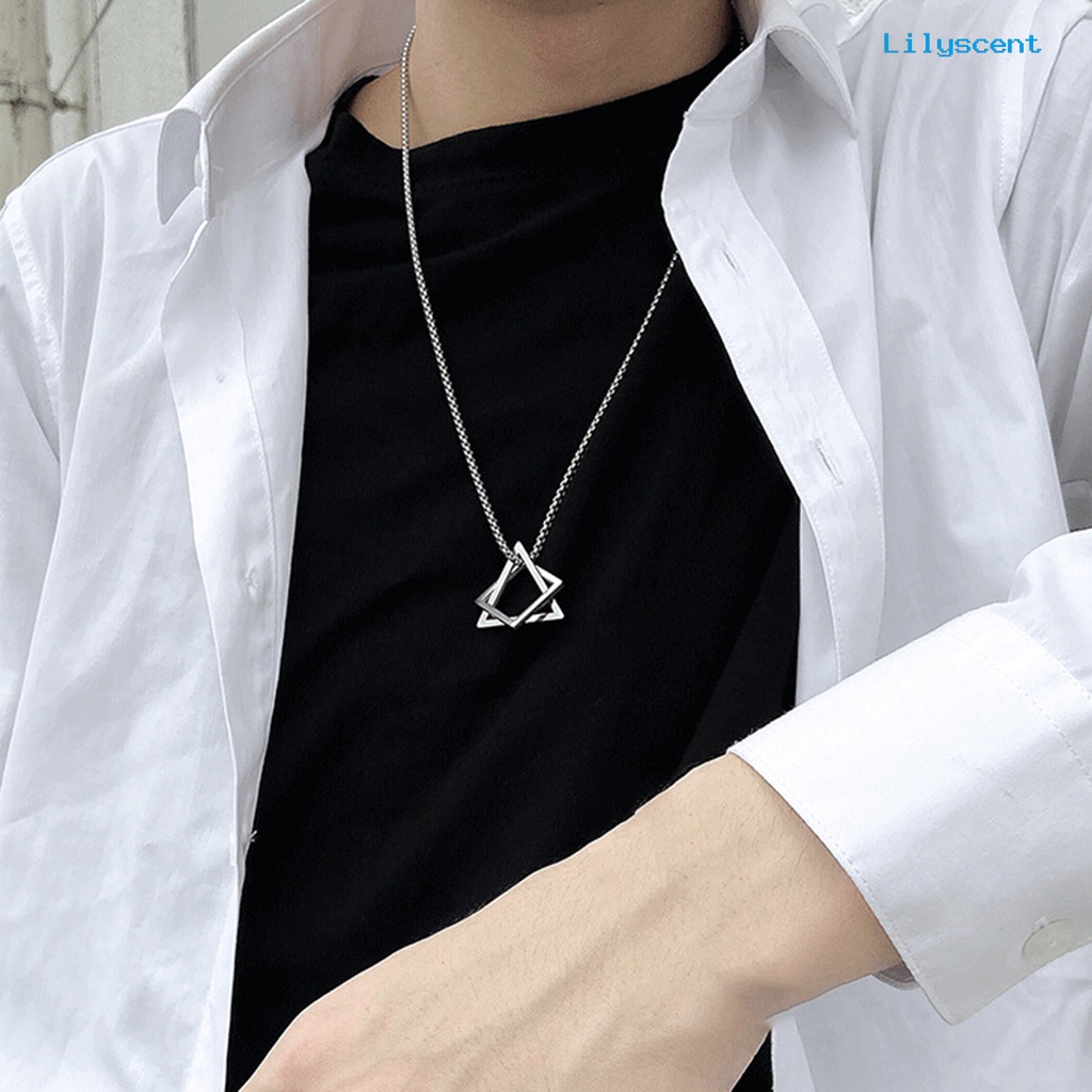 [LS]Chain Liontin Geometris Rantai Electroplating Anti Karat Luntur Aksesori Dekorasi Leher Susun Persegi Segitiga Liontin Kalung Aksesori