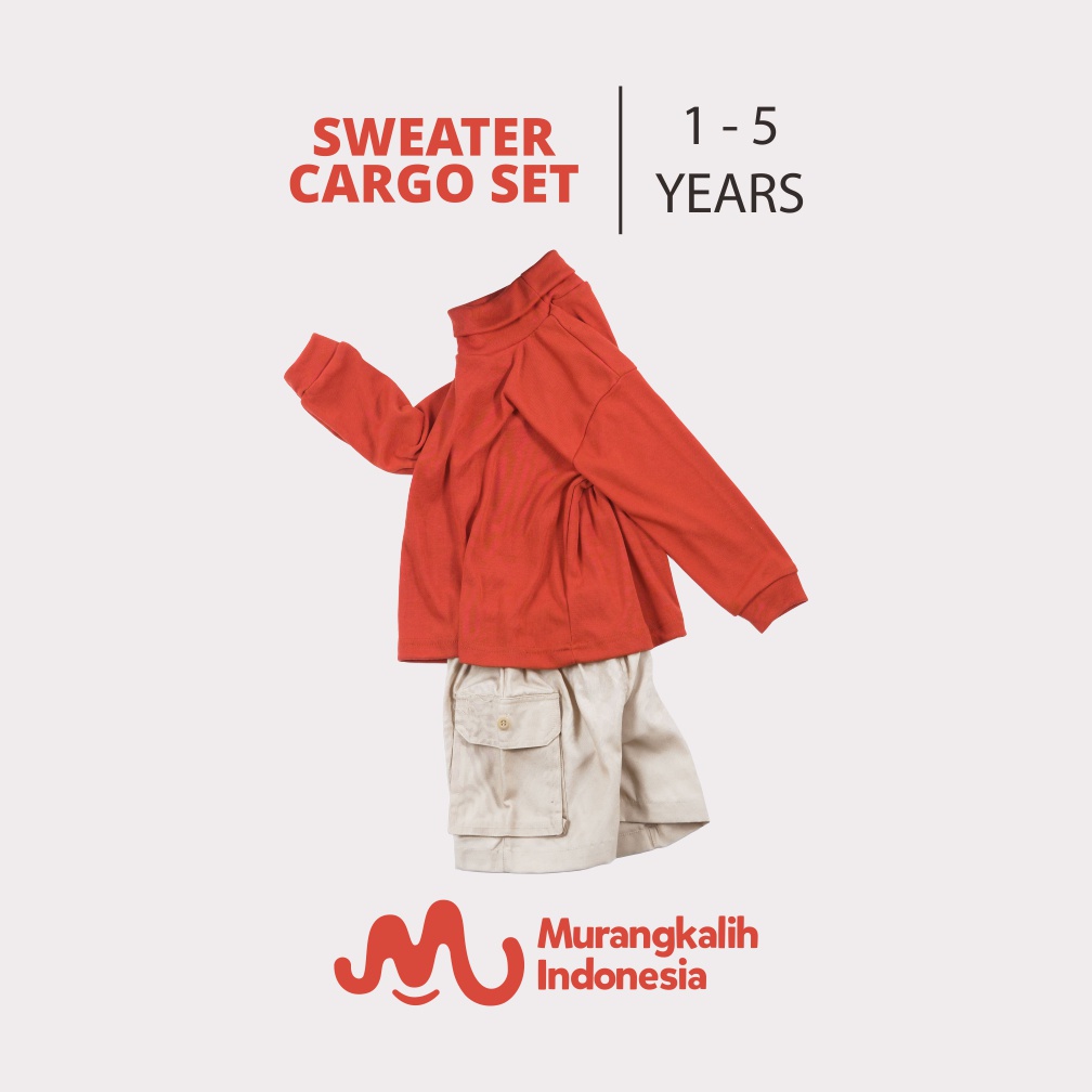 MURANGKALIH - SWEATER CARGO SET SHORT PANTS | Setelan Anak Laki - Laki 1-4 Tahun Celana Pendek | Set Baju Anak Laki/Cowok Murah By Murangkalih Indonesia