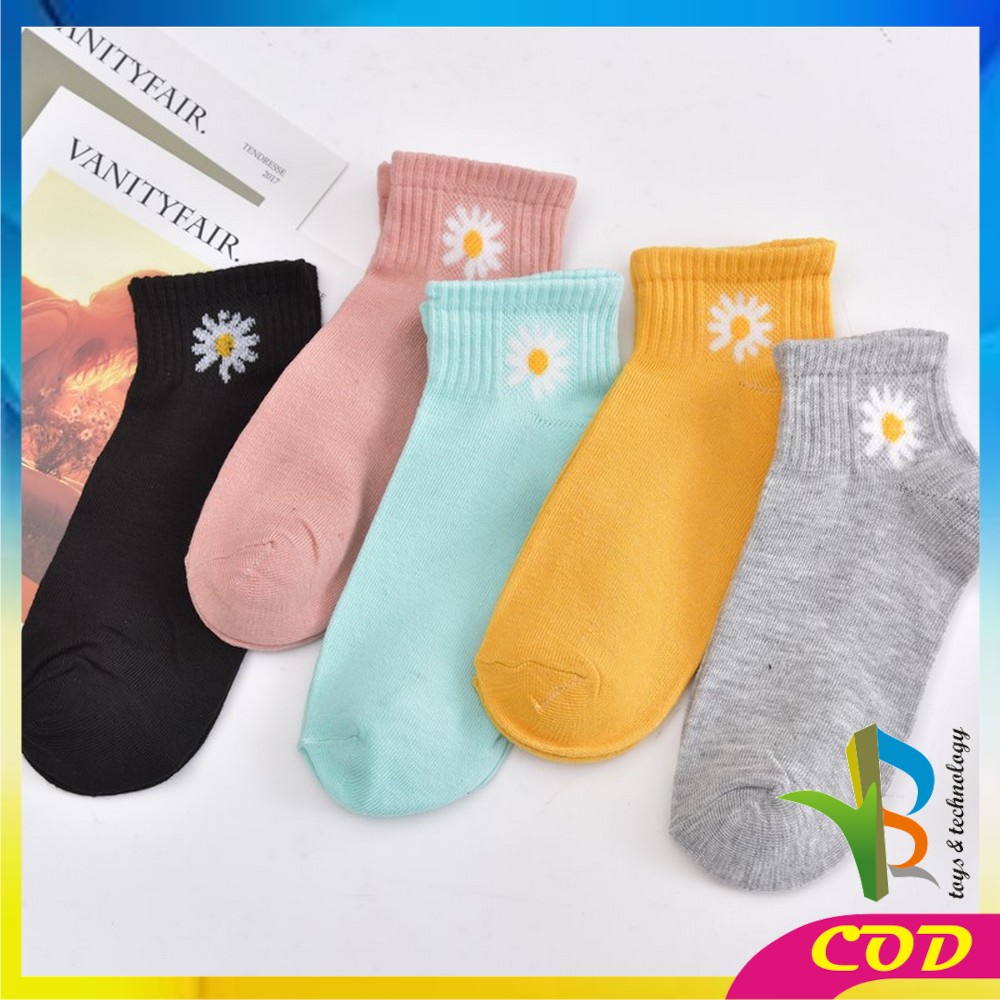 RB-P282 Kaos Kaki Motif Bunga Aster / Kaos Kaki Ankle Sock Motif Bunga Daisy Cute / Kaus Kaki Girl Korea Panjang Semata Kaki Import