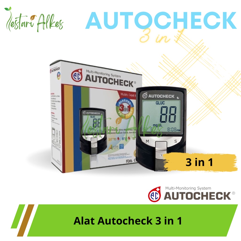 AUTOCHECK ALAT GCU ALAT TEST 3IN1 GULA DARAH ASAM URAT KOLESTEROL