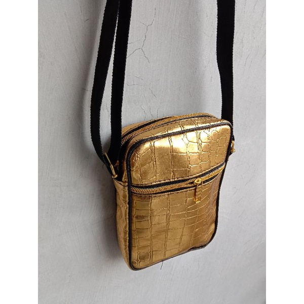 Tas selempang croco Zipper Gold TSC G Sling bag crocodile