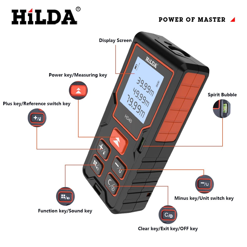 Hilda Meteran Digital Laser Rangefinder Inframerah 100M - Black - U7OT0CBK